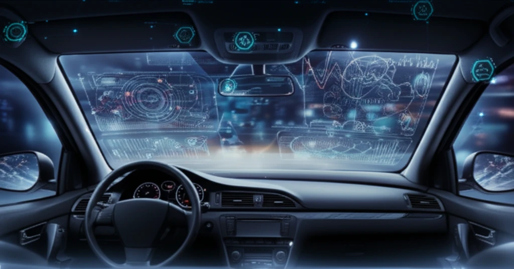 Futuristic car dashboard with sensors analyzing driver's alertness.