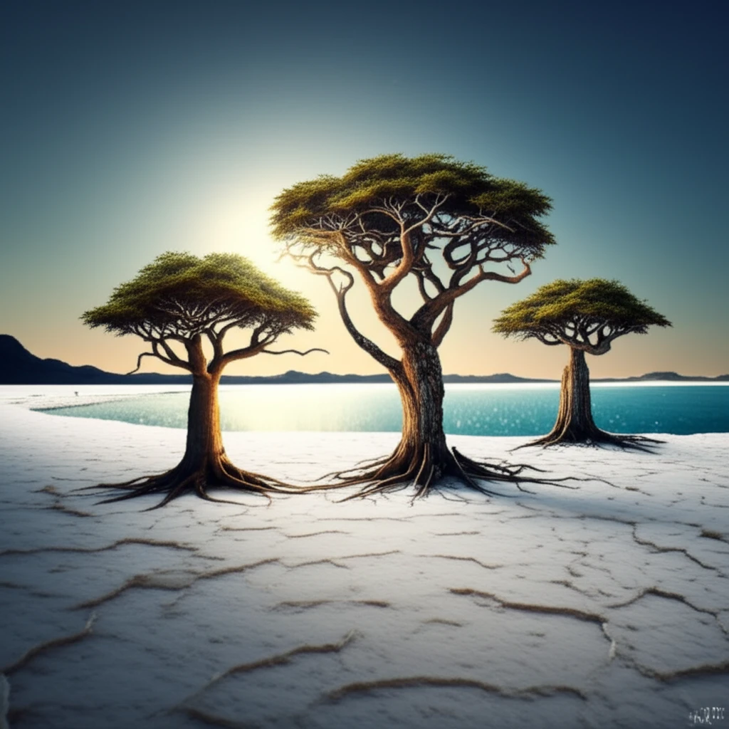Resilient African trees thrive on salt flats, symbolizing hope for land restoration.
