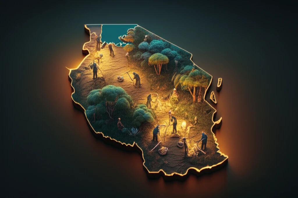 Map of Tanzania highlighting gold mining potential