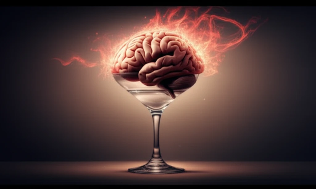 Brain in a cocktail glass, symbolizing alcohol-induced inflammation.