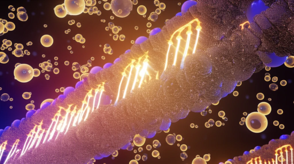 Cell membrane with glowing voltage-gated potassium channels and cholesterol.