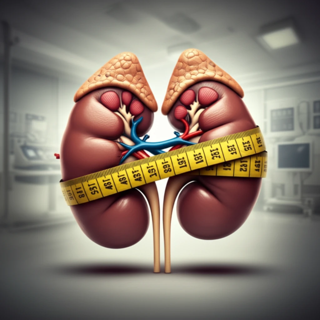 Illustration of kidneys intertwined with a measuring tape.