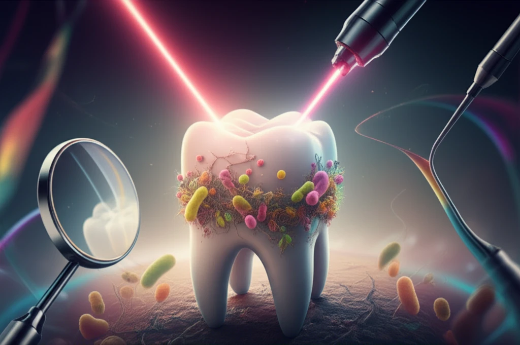 Laser scan on tooth enamel highlighting bacterial adhesion
