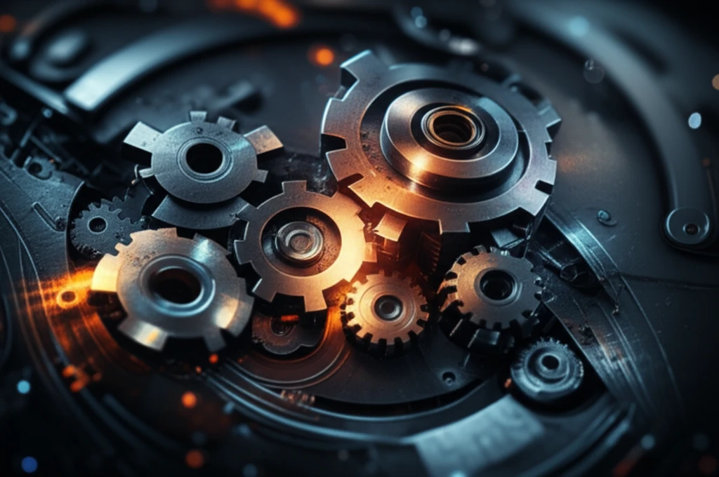 Microscopic gears interacting with light patterns representing friction.