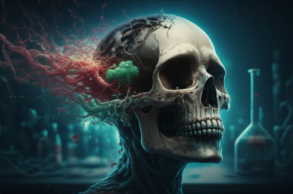 Surreal illustration of collagen degradation in a forensic context