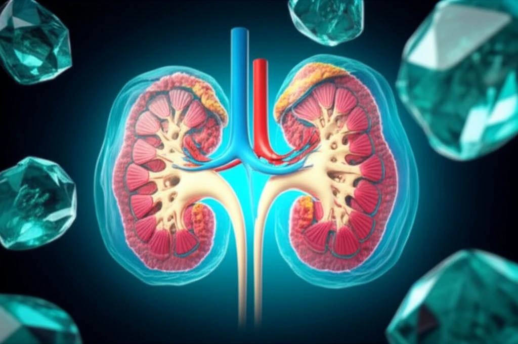 Protective PTX3 proteins shield kidneys from sharp crystal attacks, symbolizing kidney stone prevention.