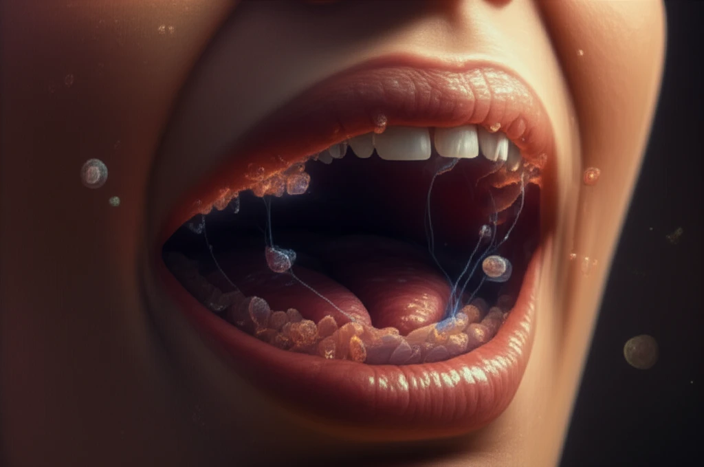 Surreal representation of oral lesions and plaques.