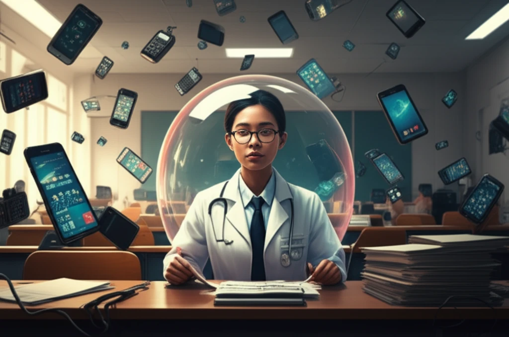Medical resident shielded from distractions during a learning session.