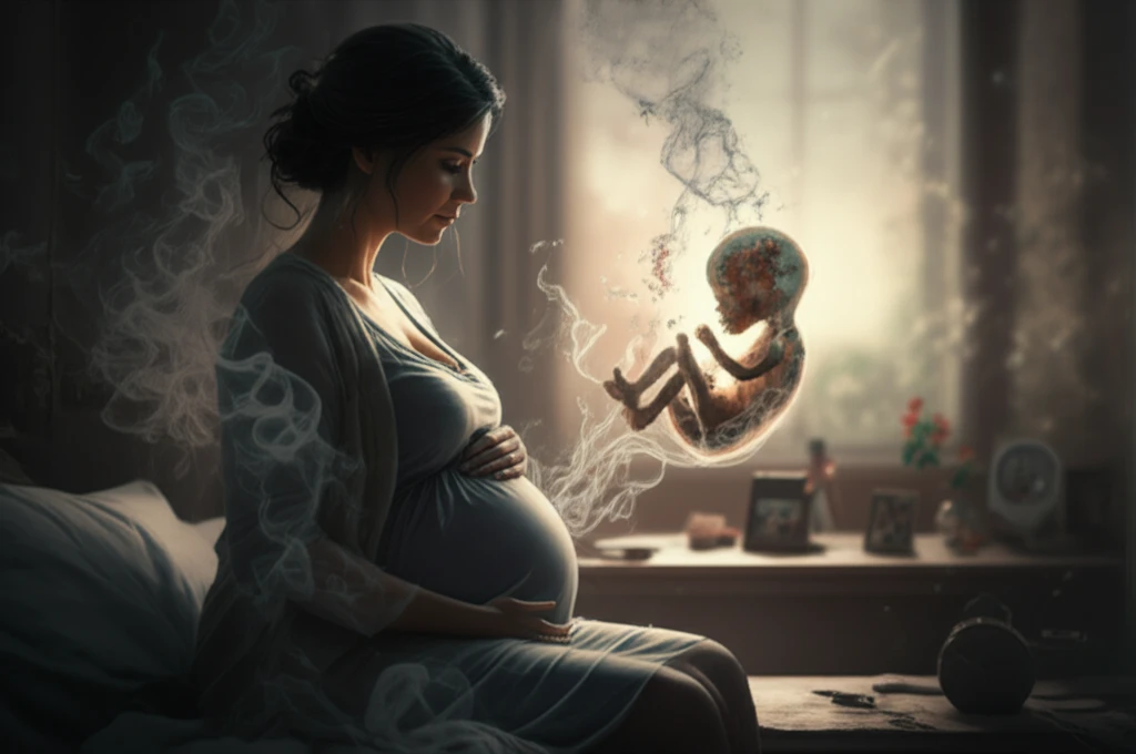 Surreal illustration of the potential impact of cannabis on fetal development.