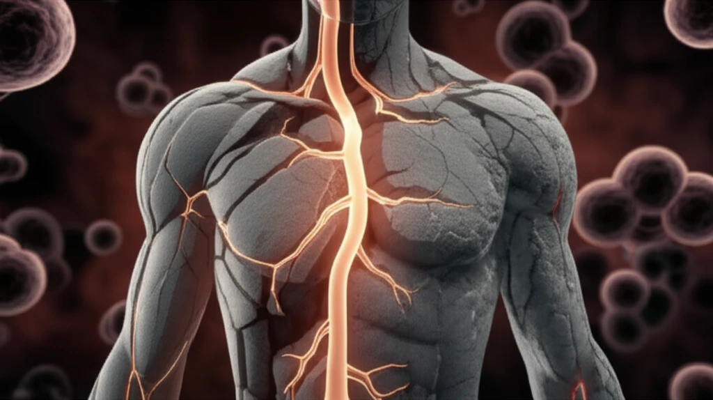 Surreal illustration of calcium veins in a cracking stone body, representing hypercalcemia and cancer.