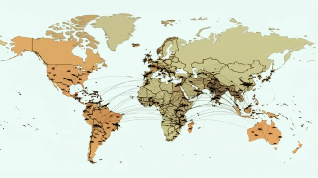 Global map with mosquito silhouettes representing the spread of chikungunya.