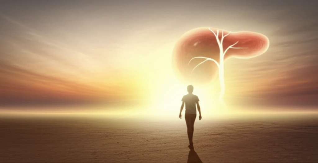 Person walking towards a bright, sunny horizon after gallbladder removal.