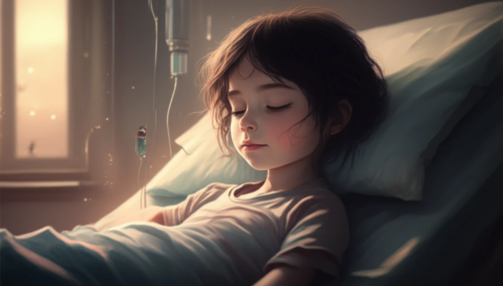 A child receiving hemodialysis through a vibrant, glowing AVF.