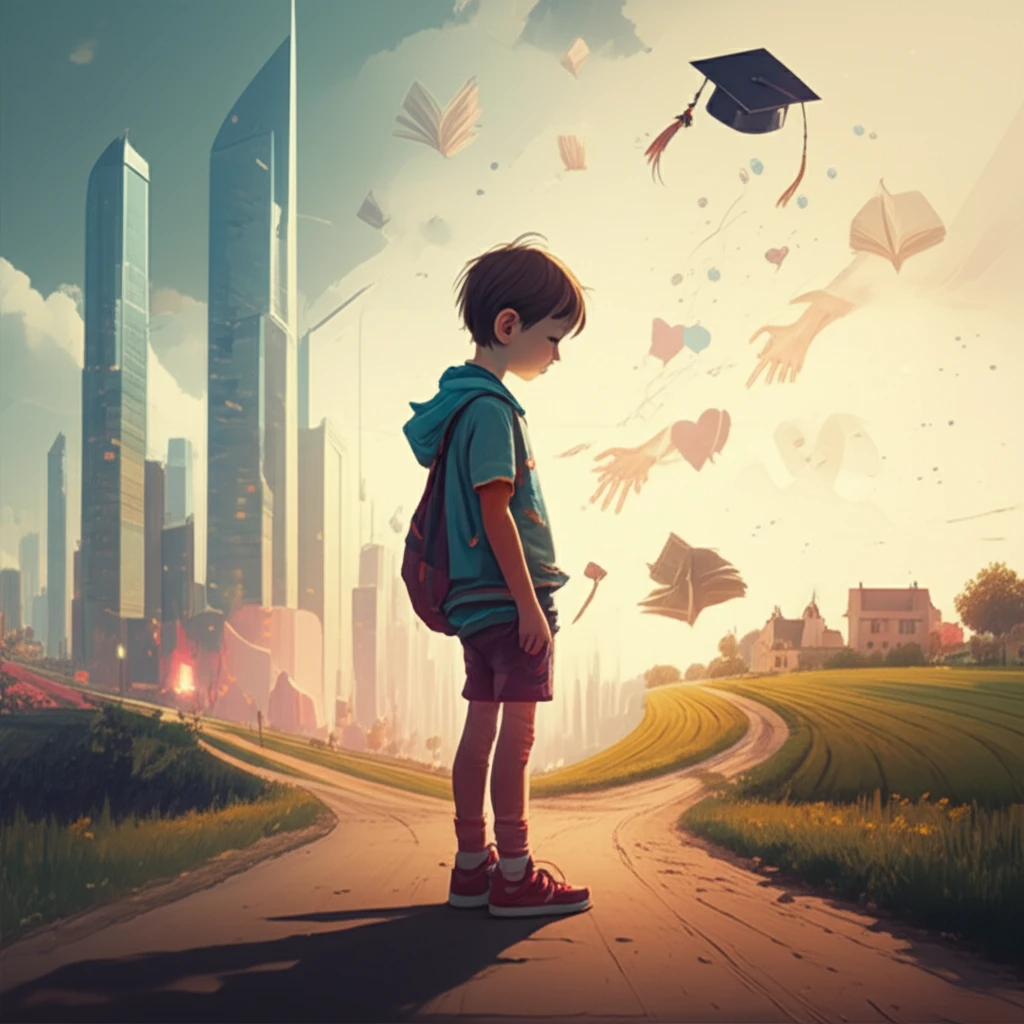 Child standing at a crossroads, symbolizing the choices and challenges faced by children of migrant parents.