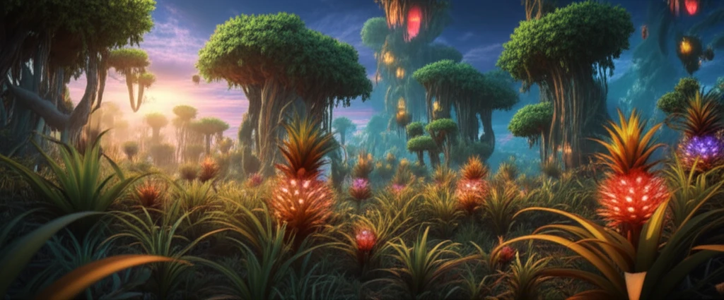 Lush Amazonian landscape with curauá pineapple plants.