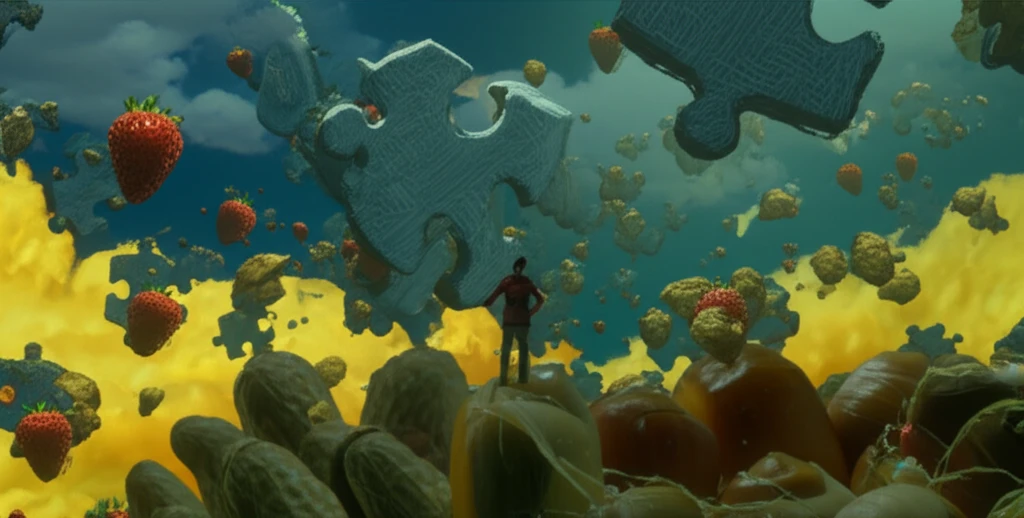 Allergy testing puzzle: A person surrounded by allergens with a puzzle piece above, representing the complexities of allergy diagnosis.