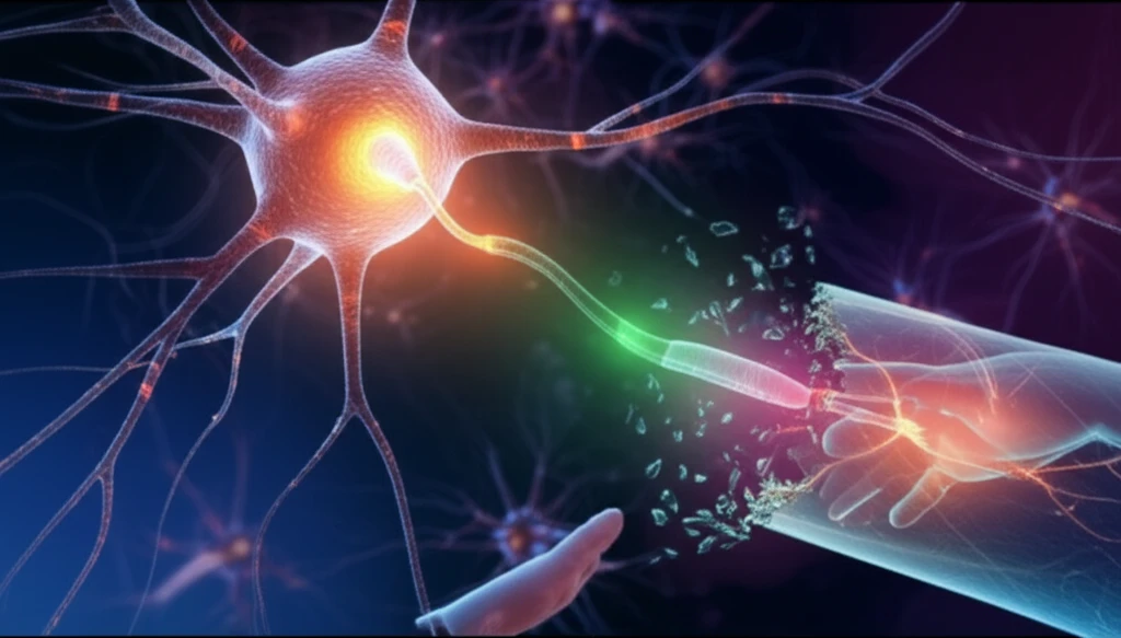 Illustration of nerve regeneration and reconnection in a limb.