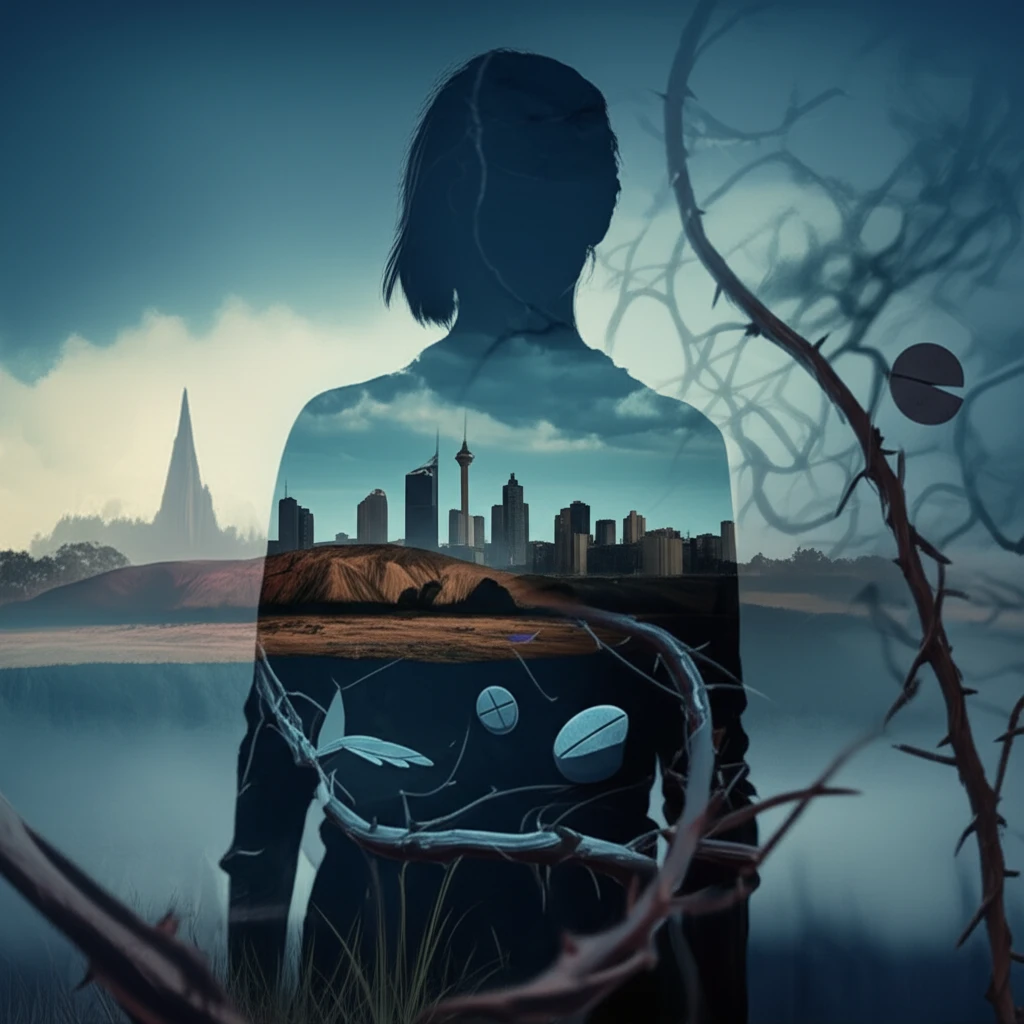 Surreal illustration symbolizing the hidden nature of stimulant addiction in Australia.
