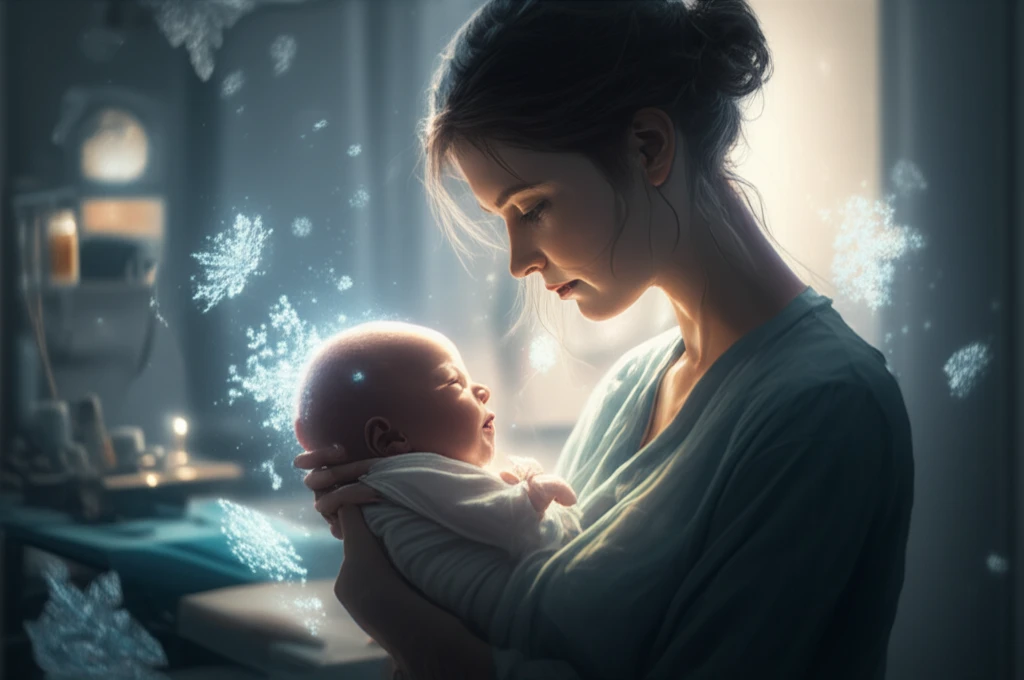 Mother and baby surrounded by melting ice crystals.