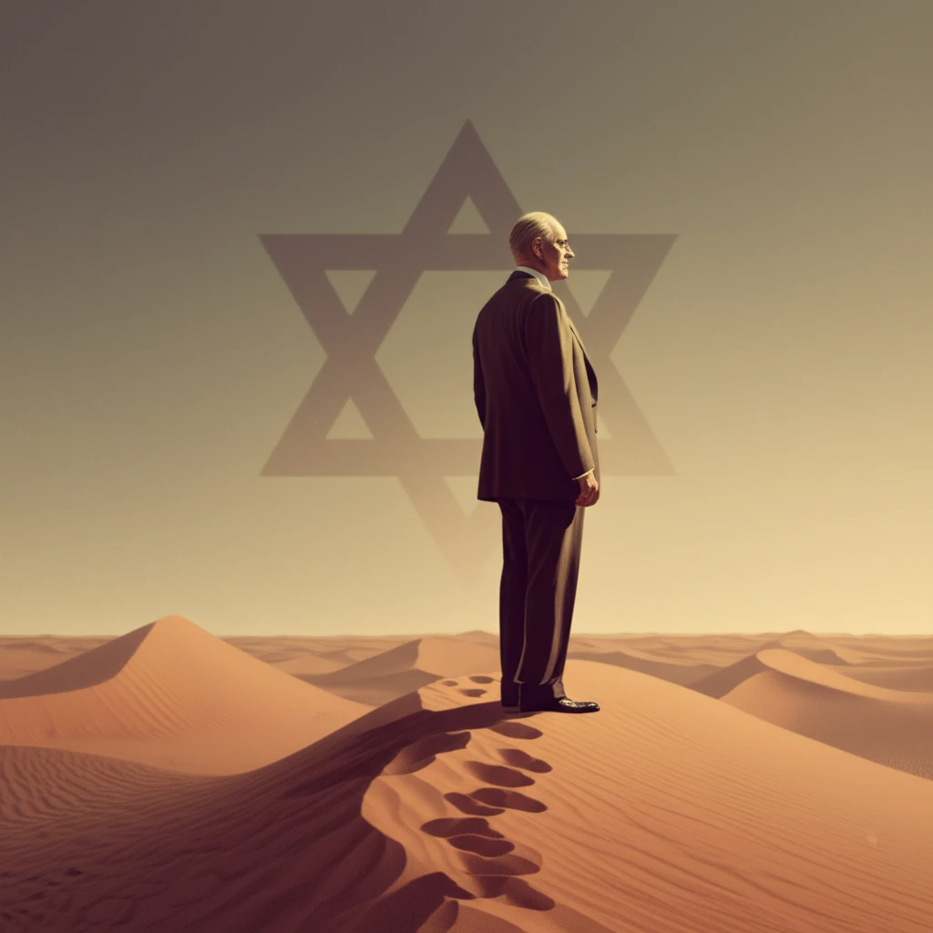 D.F. Malan stands on shifting sands, a Star of David visible in the background.