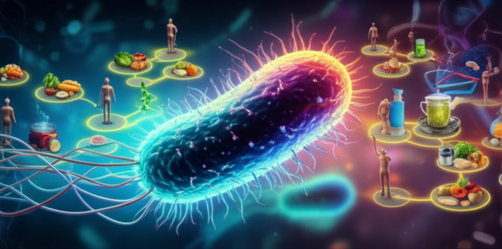 Illustration of interconnected pathways showing the transmission of antibiotic resistance.
