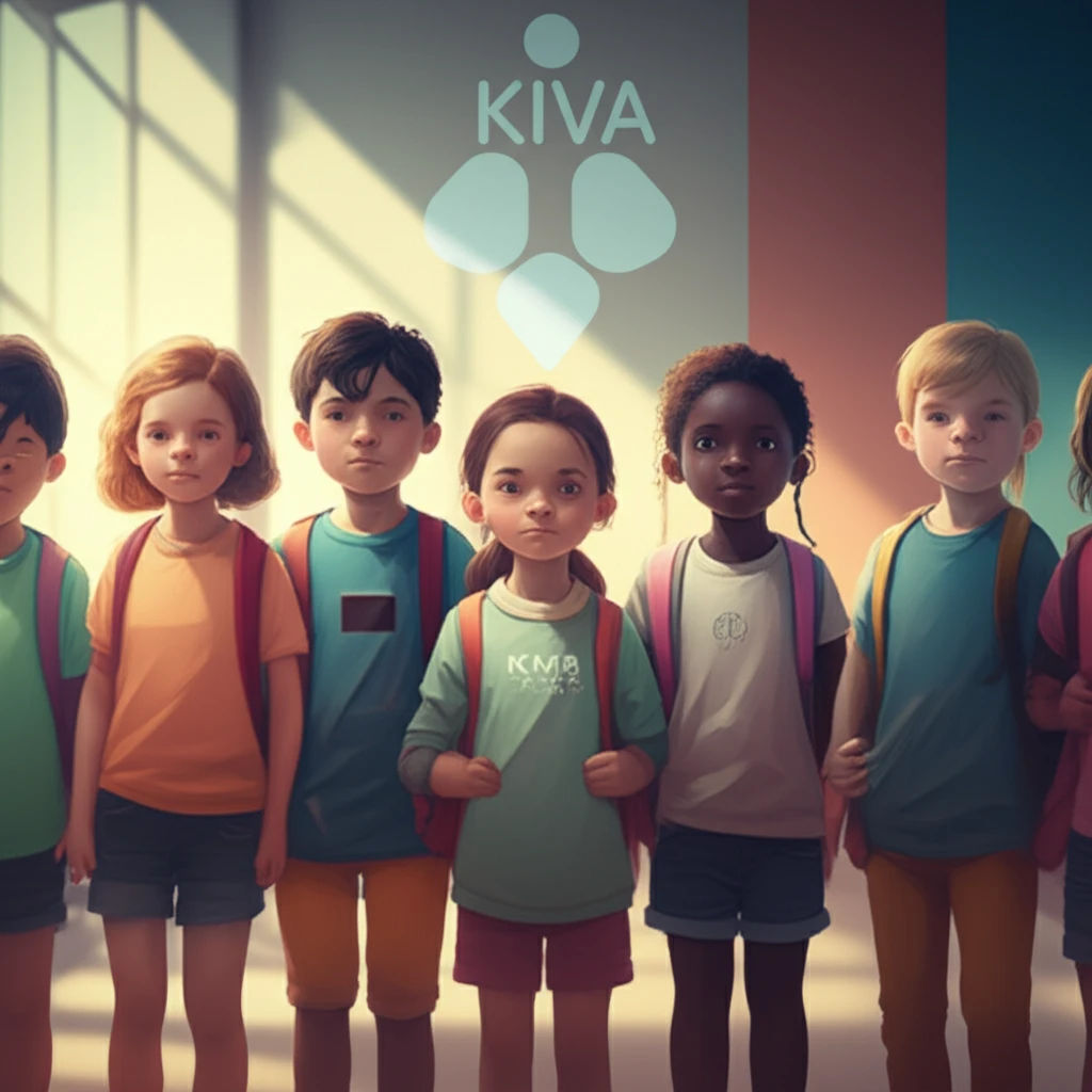 Children standing together against bullying in a KiVa school environment.
