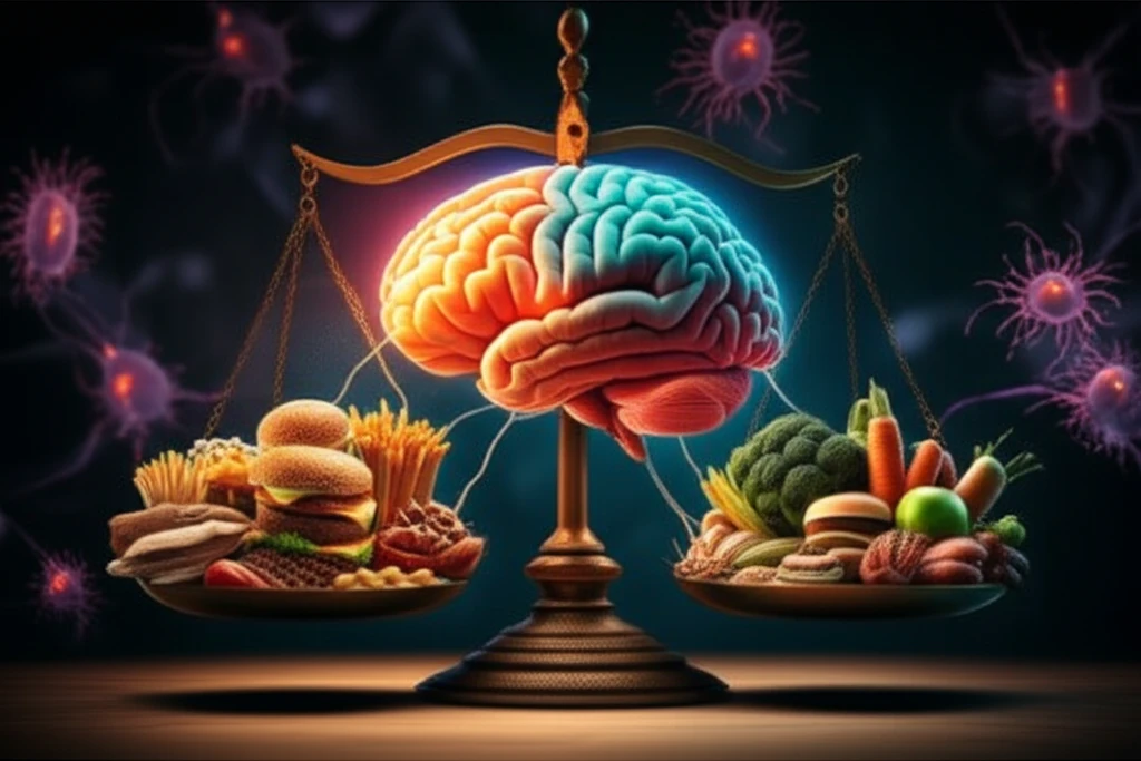 Illustration symbolizing the link between brain inflammation and obesity.