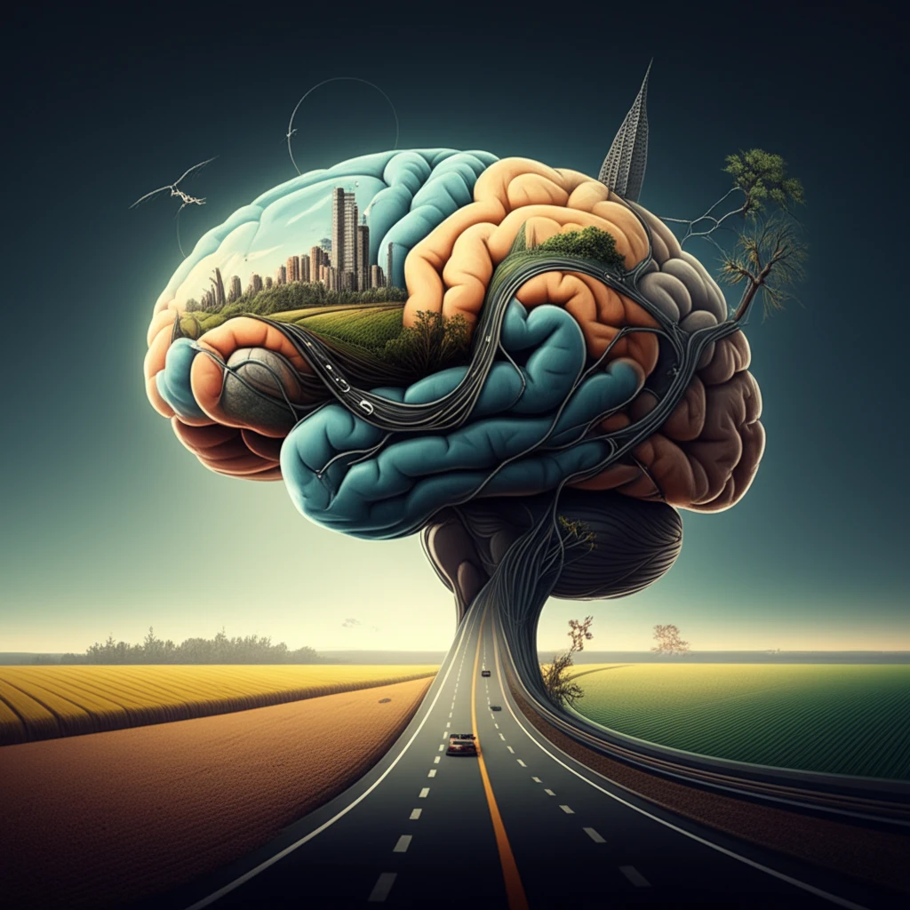 Surreal illustration of Parkinson's disease and its influencing factors.