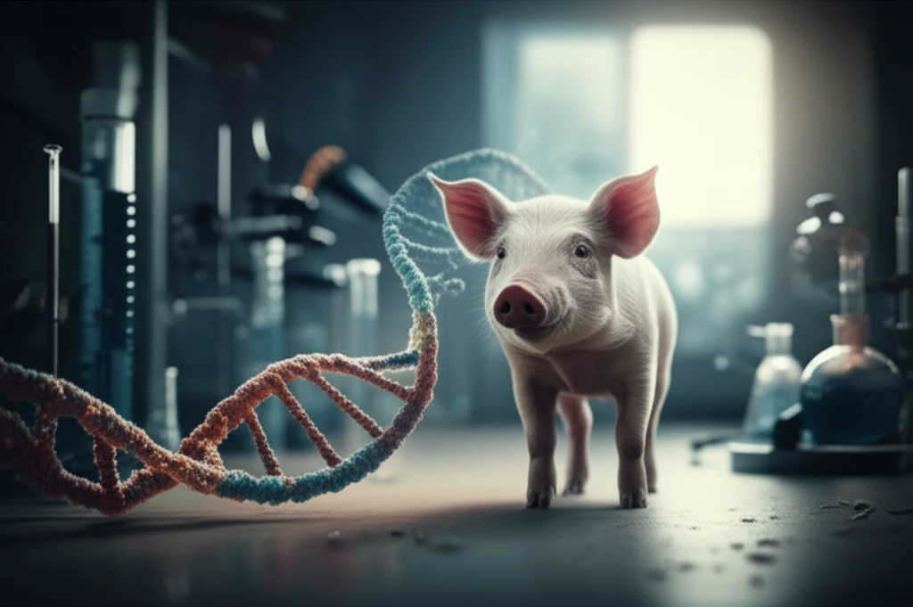 DNA and piglet intertwined to represent accurate diagnosis and healthy livestock.