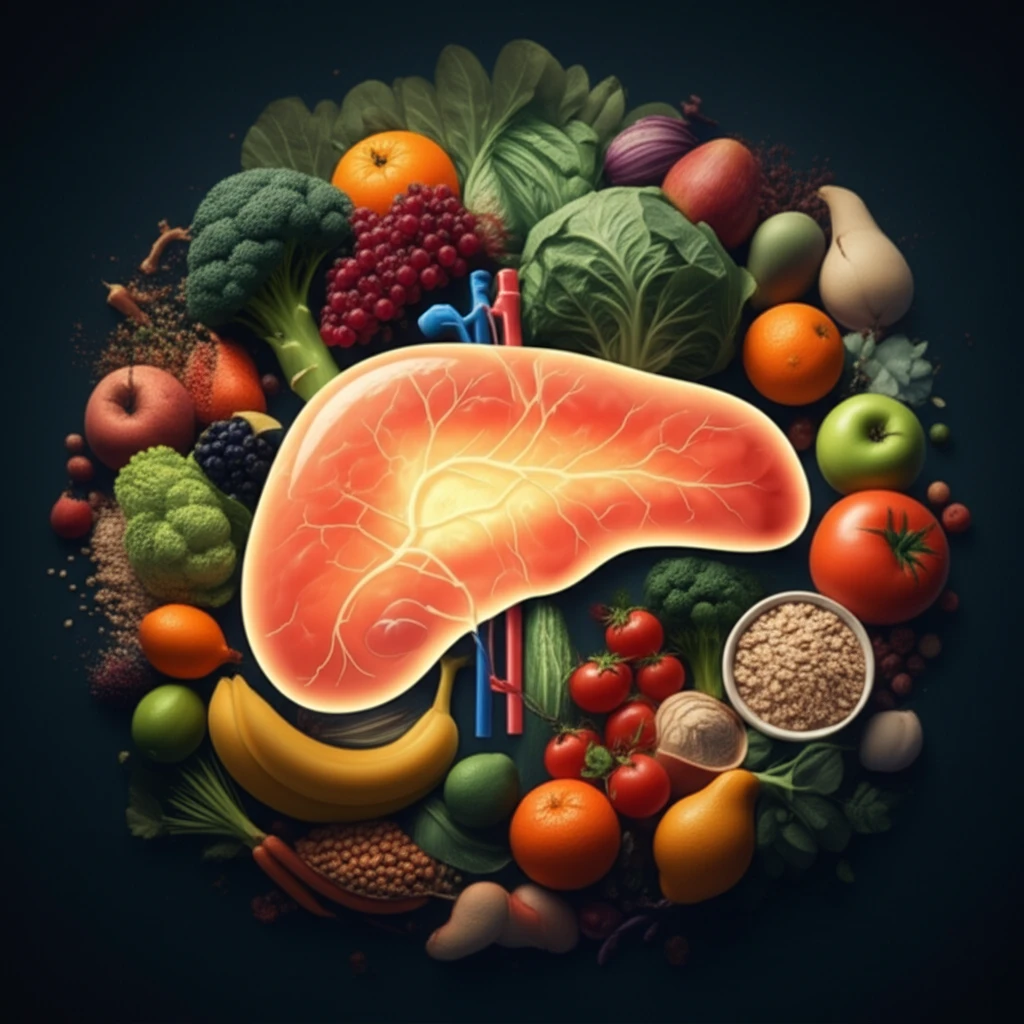 Vibrant illustration of a healthy pancreas surrounded by nutritious foods.