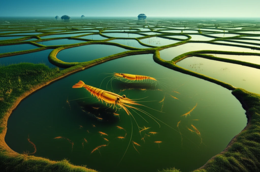Lush green prawn farms in Bangladesh with golden prawns