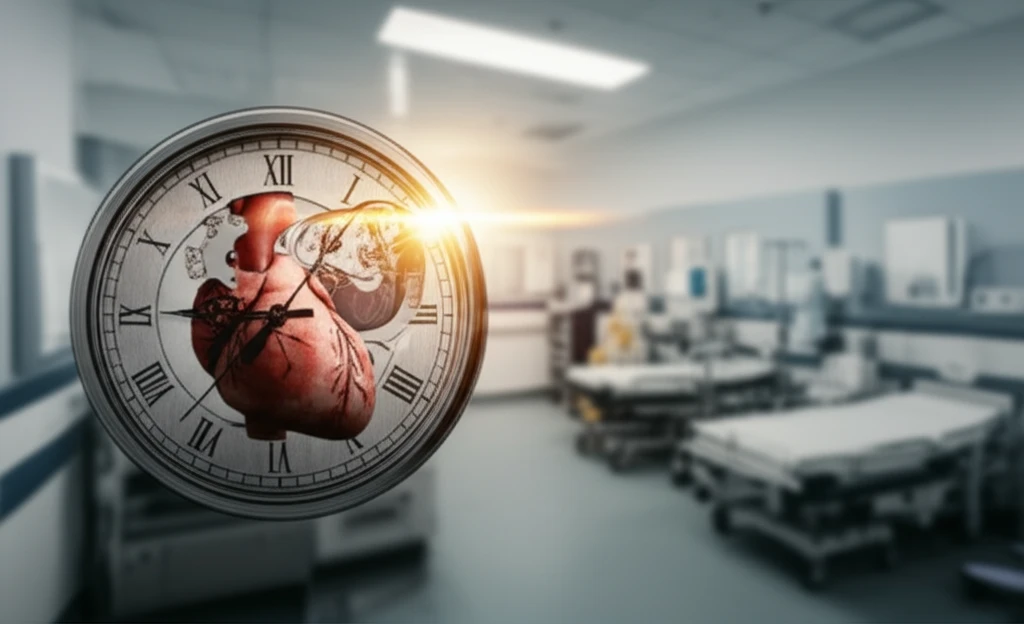 Ticking clock on heart, symbolizing heart attack diagnosis time