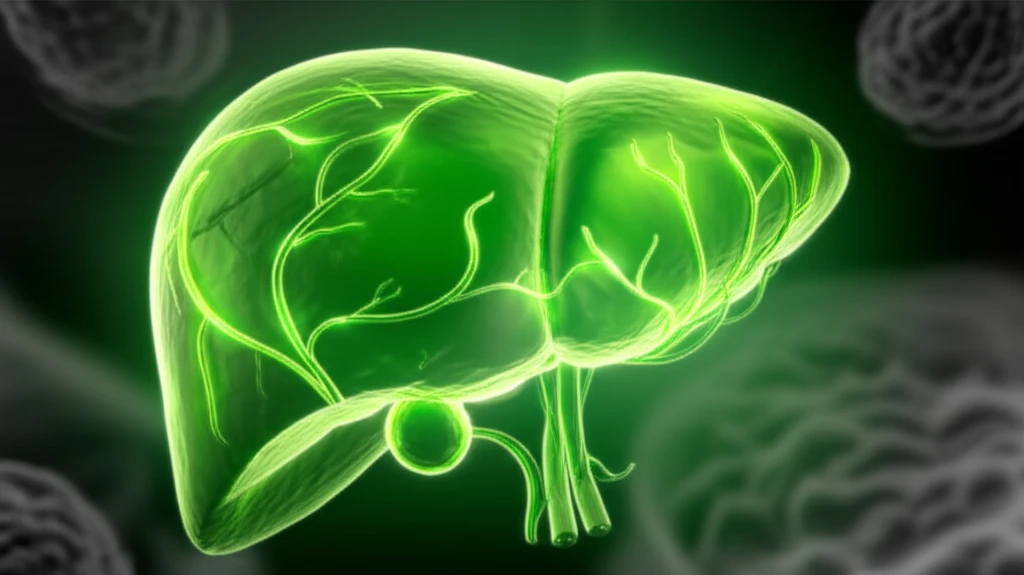 Illustration of a healthy liver with glowing vines contrasted with shadowy nodules, representing liver health and potential risks.