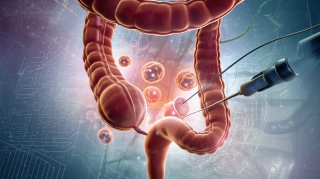 Surreal illustration of endoscopic polyp removal in the colon.