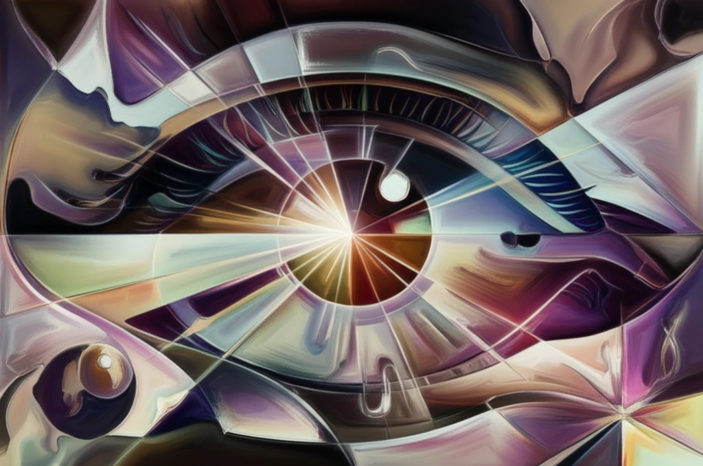 Abstract illustration of light rays distorting around an eye, symbolizing optical aberrations.