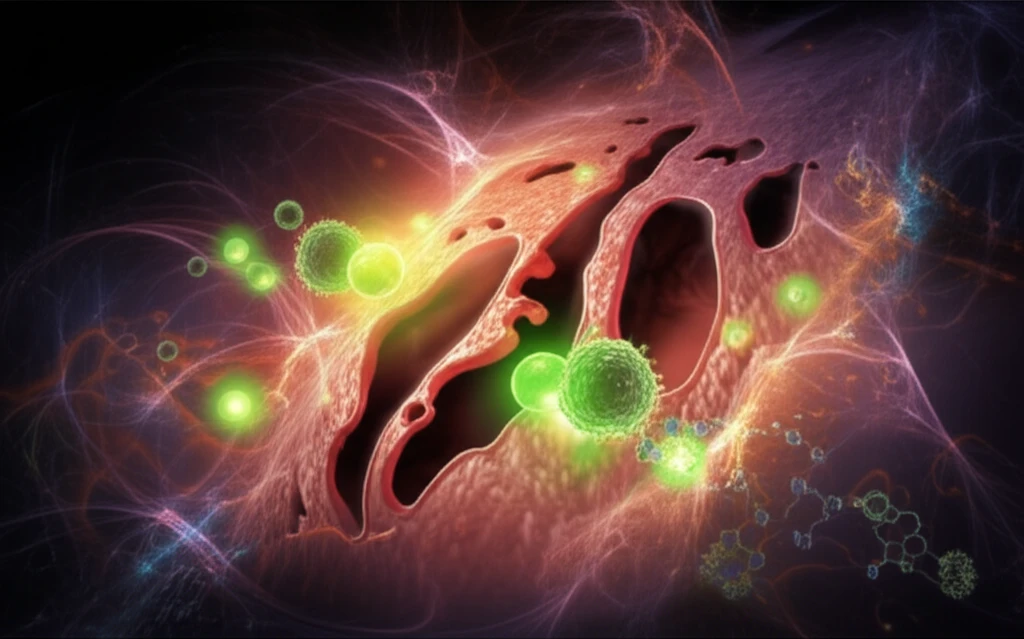Illustration of a damaged intestinal lining being repaired.