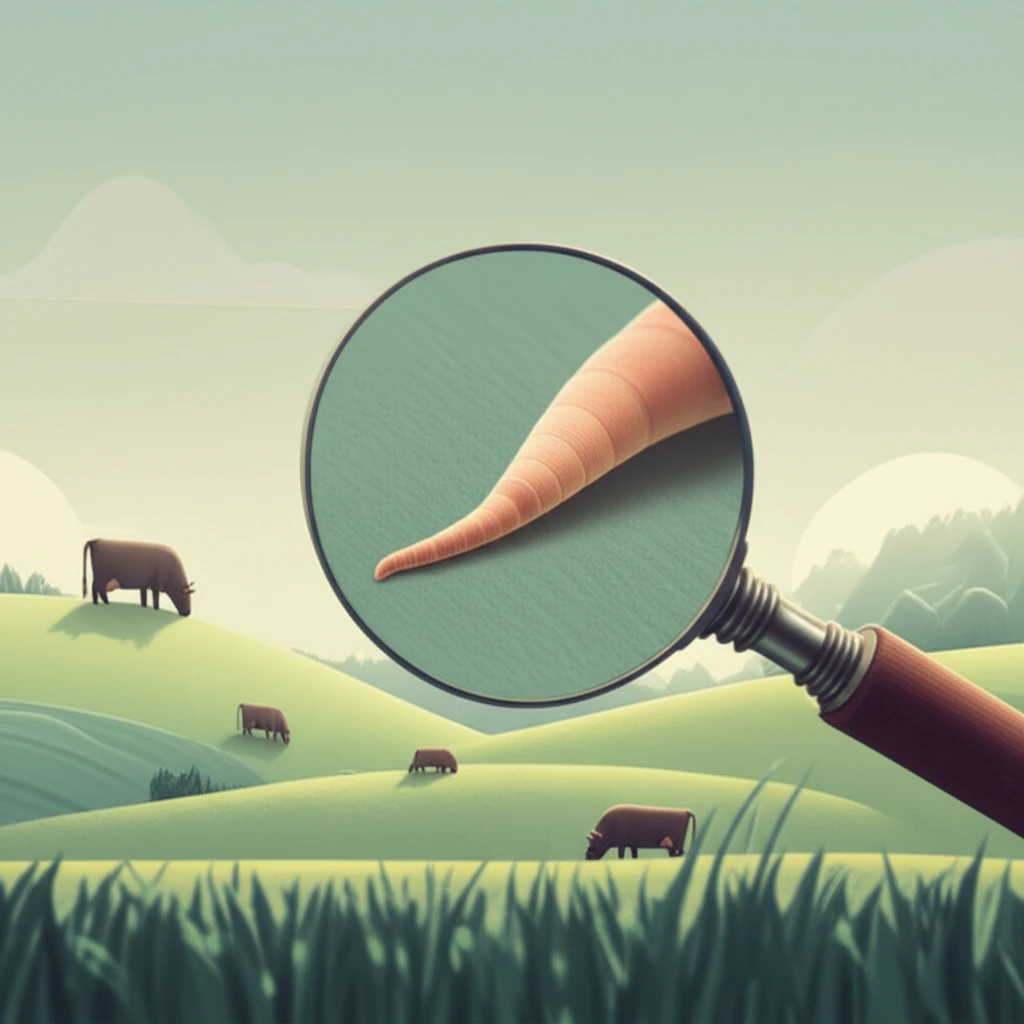 Surreal illustration of Echinococcus ortleppi in the French countryside, symbolizing a hidden health threat.