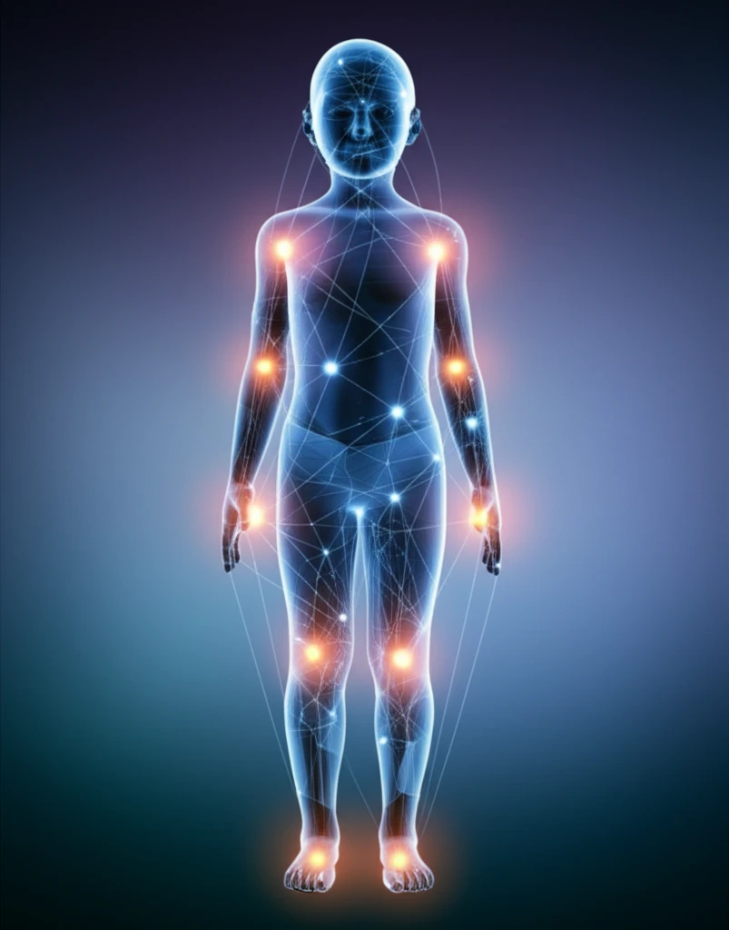 Illustration of glowing joints representing early detection of inflammation.