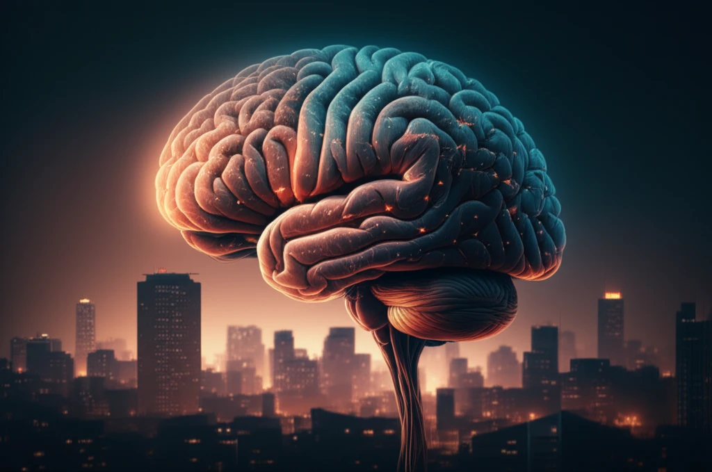 Brain with the skyline of the city of Sao Paulo, Brazil