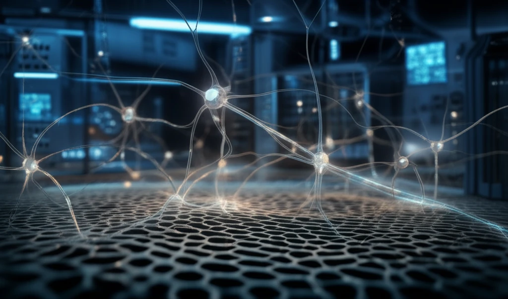 3D cell culture with neurons growing on a nylon micro-mesh scaffold.