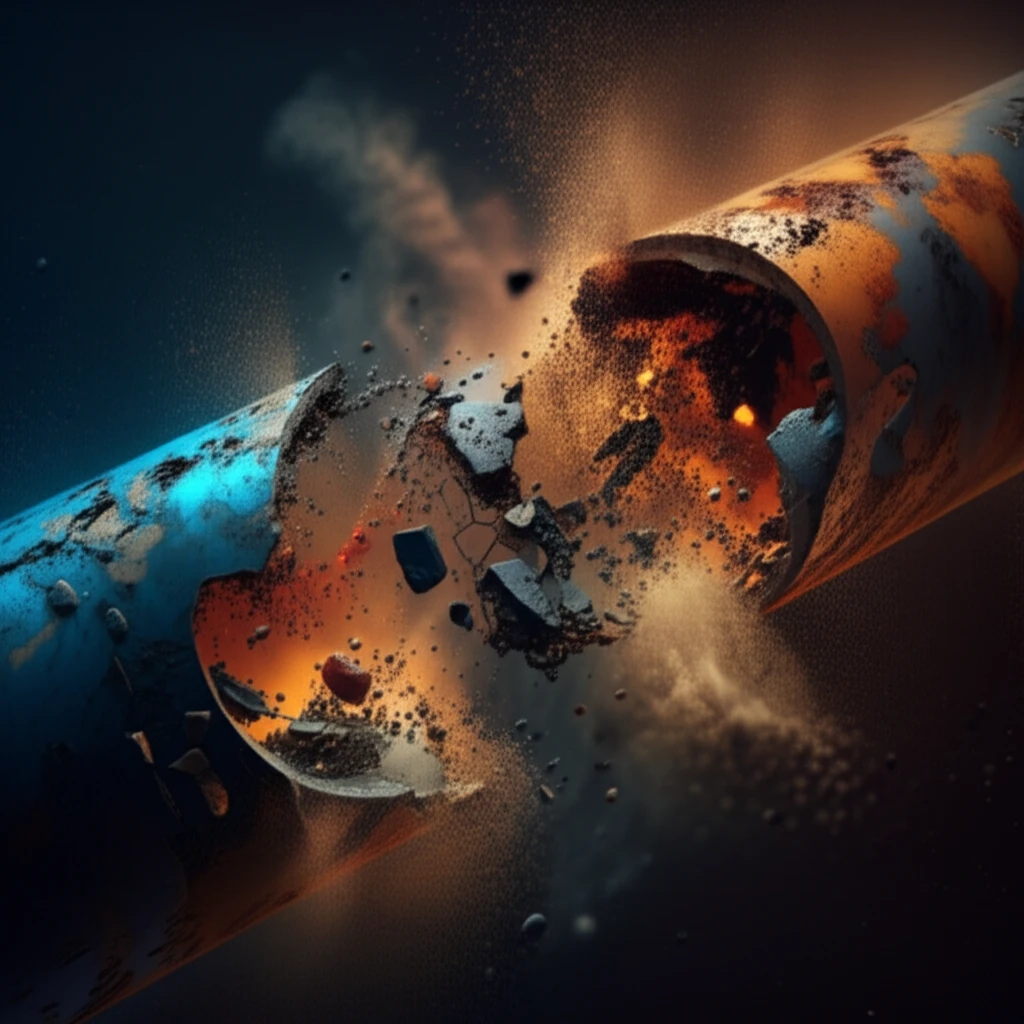 Illustration of a corroded pipeline showing erosion-corrosion damage.