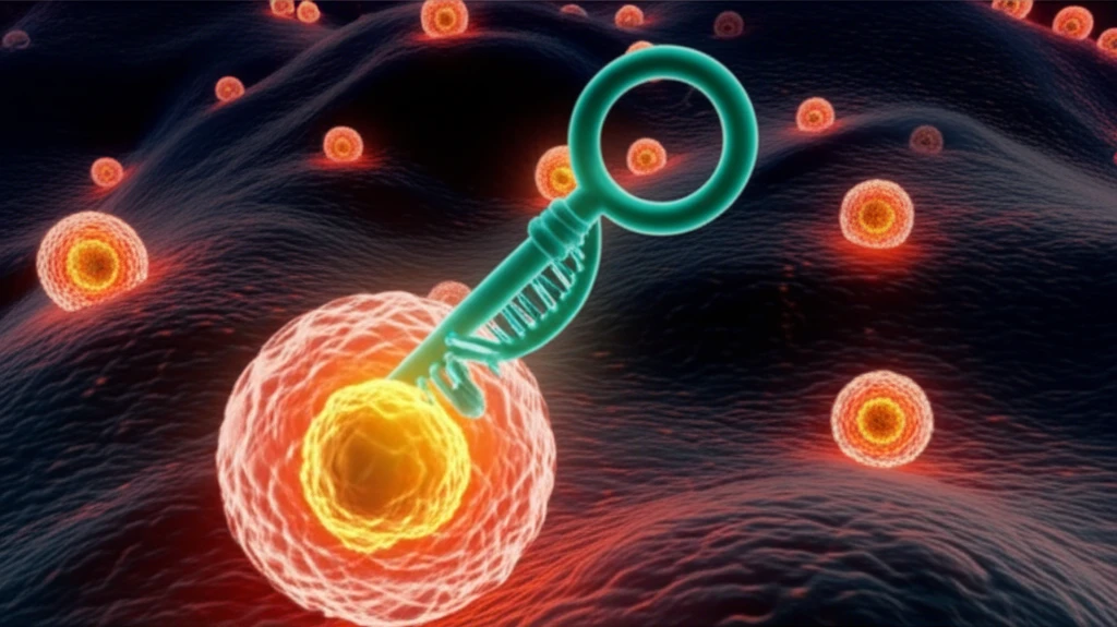 Gastric cancer cells with Stathmin1 and microRNA-223, symbolizing targeted therapy.