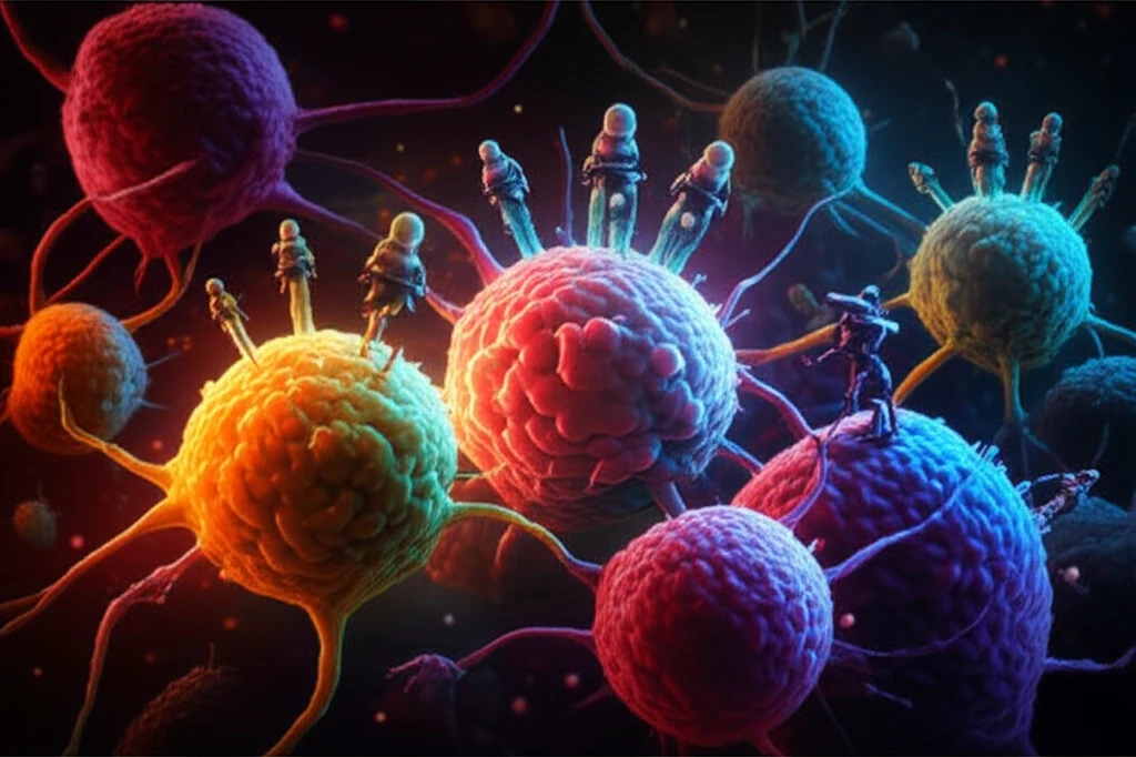 Microscopic view of cancer cells being neutralized by SRC-3 inhibitors.