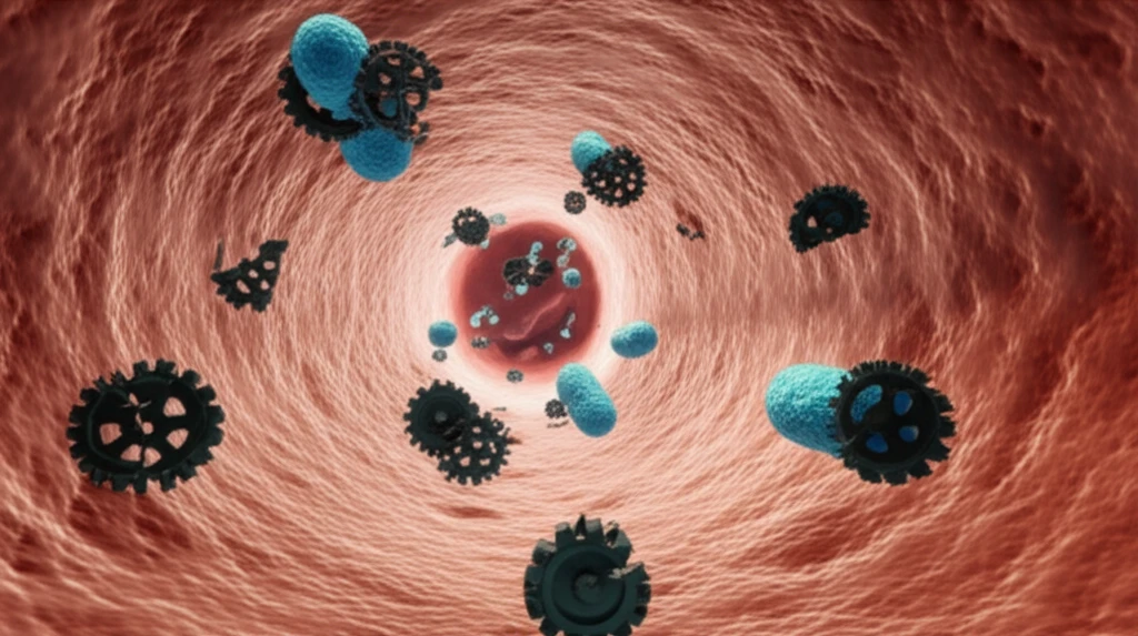 Microscopic view of H. pylori bacteria with mutated RdxA enzymes representing drug resistance.