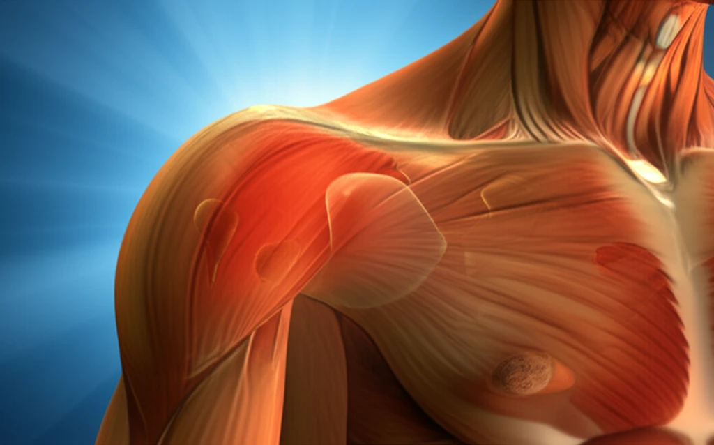 Illustration of a shoulder joint with inflamed bursae