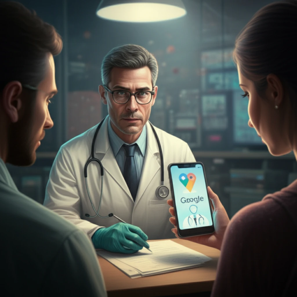 A patient showing the doctor the online health results from google