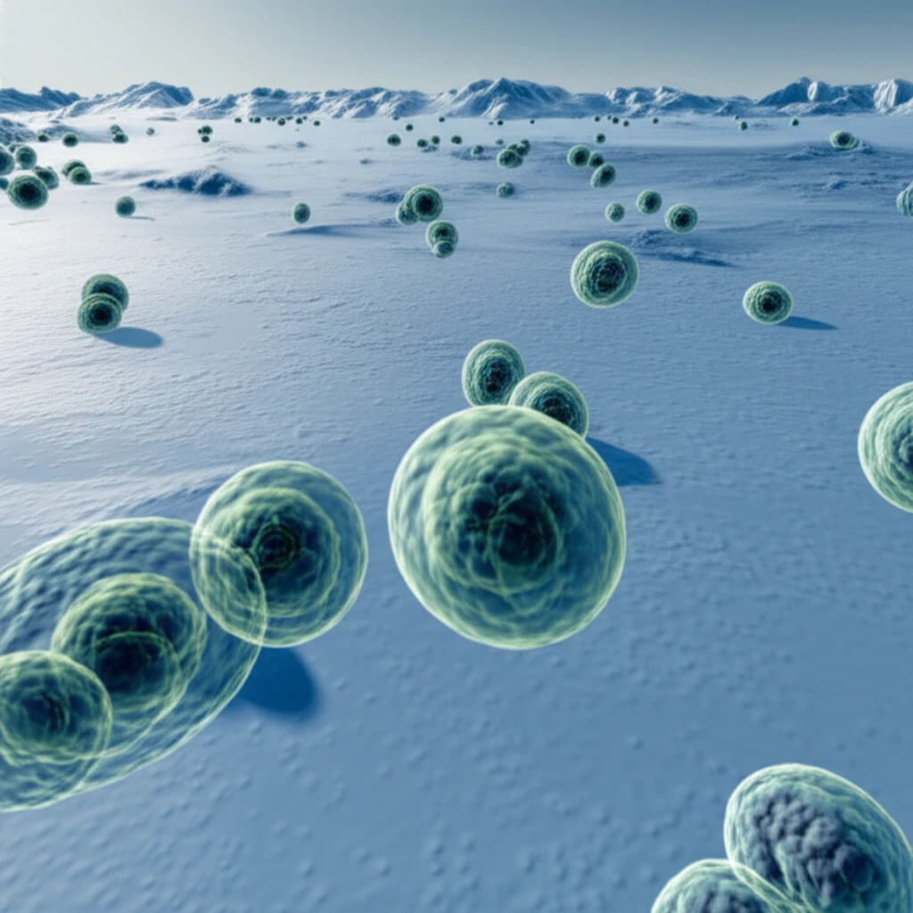 Microscopic algae transforming into pre-akinetes in a polar landscape.