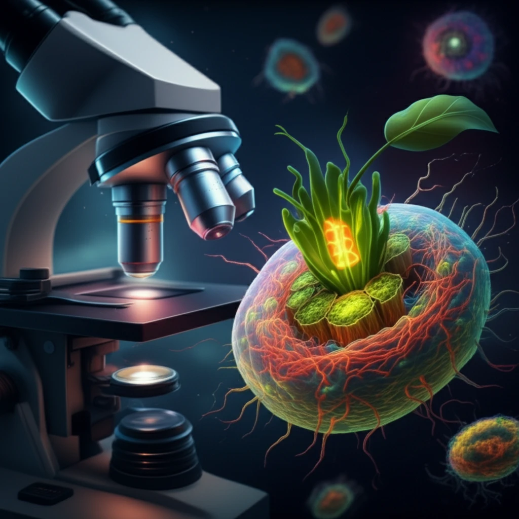 Illustration of a plant cell with intricate details and vibrant colors.