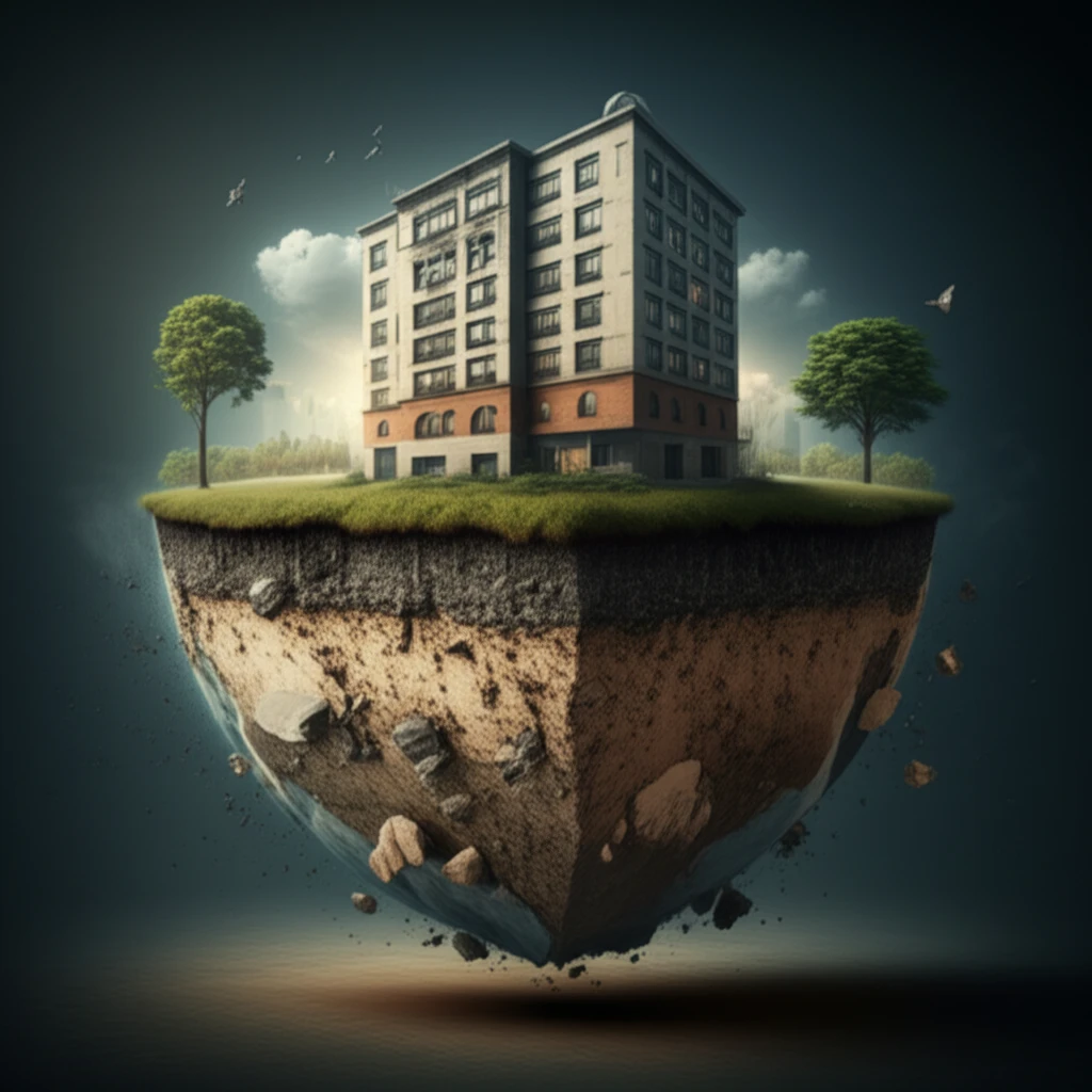 A digital illustration of a cross-section of the earth, highlighting the different layers and a building safely constructed on top.
