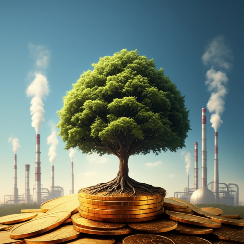 Illustration of a green tree growing from coins, symbolizing the economic benefits of environmental regulations.